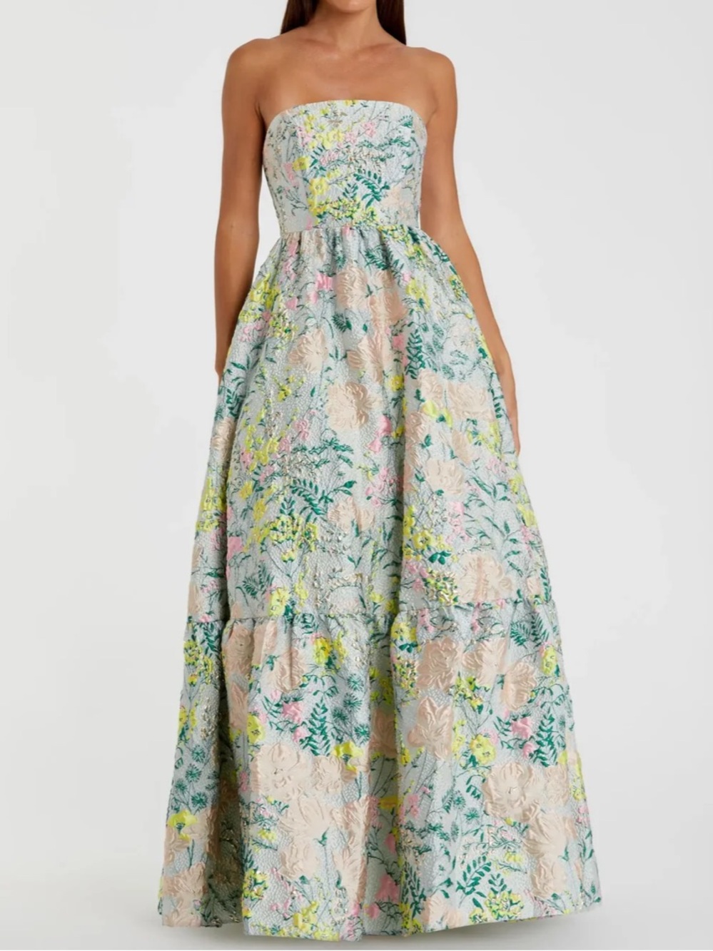 Mac Duggal Multicolor Strapless Floral Brocade A-Line Gown size 10! Worn once